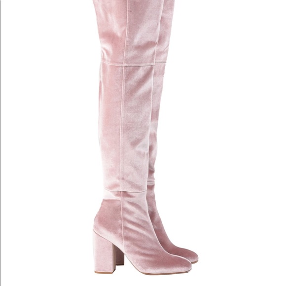Over the knee boots , pink , velvet - Picture 4 of 5